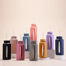 Load image into Gallery viewer, Glass Water Bottle with Time Marker & Silicone Sleeve ~ Stay Hydrated on Every Walk! ๐พ