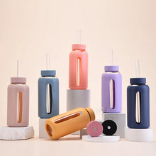 Load image into Gallery viewer, Glass Water Bottle with Time Marker &amp; Silicone Sleeve ~ Stay Hydrated on Every Walk! 🐾
